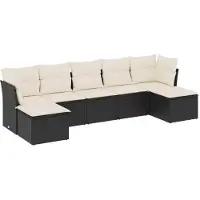 Syfax 7-tlg. Garten-Sofagarnitur mit Kissen Schwarz Poly Rattan