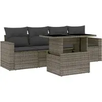 Syfax 5-tlg. Garten-Sofagarnitur mit Kissen Grau Poly Rattan