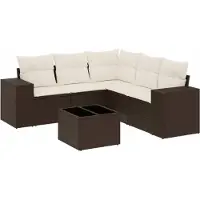 Syfax 6-tlg. Garten-Sofagarnitur mit Kissen Braun Poly Rattan