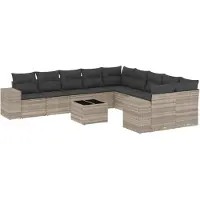 Syfax 11-tlg. Garten-Sofagarnitur mit Kissen Hellgrau Poly Rattan