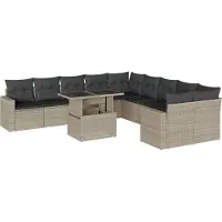 Syfax 11-tlg. Garten-Sofagarnitur mit Kissen Hellgrau Poly Rattan