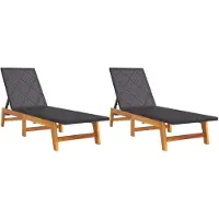 Syfax Sonnenliegen 2 Stk. Schwarz Braun Poly Rattan Massivholz Akazie
