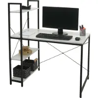 Mendler Schreibtisch mit Regal HWC-K81, Laptoptisch Bürotisch Arbeitstisch, 100x60cm Metall MDF Marmor-Optik weiß