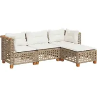 Syfax 4-tlg. Garten-Sofagarnitur mit Kissen Beige Poly Rattan