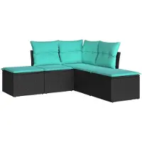 Syfax 5-tlg. Garten-Sofagarnitur mit Kissen Schwarz Poly Rattan