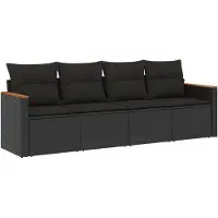 Syfax 4-tlg. Garten-Sofagarnitur mit Kissen Schwarz Poly Rattan