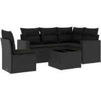 Syfax 6-tlg. Garten-Sofagarnitur mit Kissen Schwarz Poly Rattan
