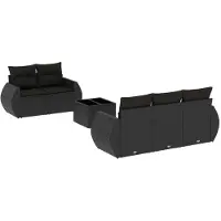 Syfax 6-tlg. Garten-Sofagarnitur mit Kissen Schwarz Poly Rattan