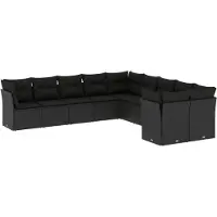 Syfax 10-tlg. Garten-Sofagarnitur mit Kissen Schwarz Poly Rattan