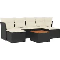 Syfax 7-tlg. Garten-Sofagarnitur mit Kissen Schwarz Poly Rattan