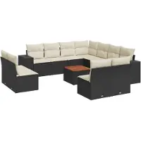 Syfax 12-tlg. Garten-Sofagarnitur mit Kissen Schwarz Poly Rattan
