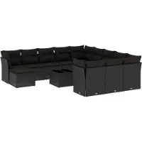 Syfax 13-tlg. Garten-Sofagarnitur mit Kissen Schwarz Poly Rattan