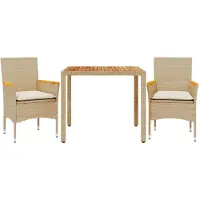 vidaXL 3-tlg. Garten-Essgruppe mit Kissen Beige Poly Rattan Akazie