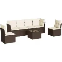 Syfax 7-tlg. Garten-Sofagarnitur mit Kissen Braun Poly Rattan