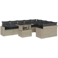 Syfax 10-tlg. Garten-Sofagarnitur mit Kissen Hellgrau Poly Rattan