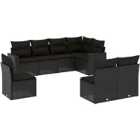 Syfax 8-tlg. Garten-Sofagarnitur mit Kissen Schwarz Poly Rattan