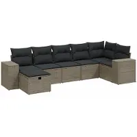 Syfax 7-tlg. Garten-Sofagarnitur mit Kissen Hellgrau Poly Rattan