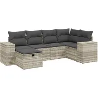 Syfax 6-tlg. Garten-Sofagarnitur mit Kissen Hellgrau Poly Rattan
