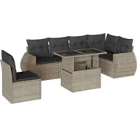 vidaXL 7-tlg. Garten-Sofagarnitur mit Kissen Hellgrau Poly Rattan