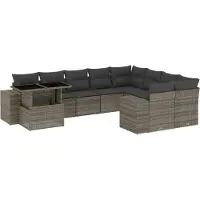 Syfax 10-tlg. Garten-Sofagarnitur mit Kissen Grau Poly Rattan