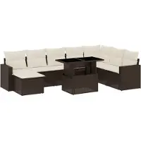 Syfax 9-tlg. Garten-Sofagarnitur mit Kissen Braun Poly Rattan