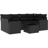 Syfax 7-tlg. Garten-Sofagarnitur mit Kissen Schwarz Poly Rattan