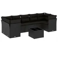 Syfax 8-tlg. Garten-Sofagarnitur mit Kissen Schwarz Poly Rattan