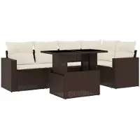 Syfax 6-tlg. Garten-Sofagarnitur mit Kissen Braun Poly Rattan