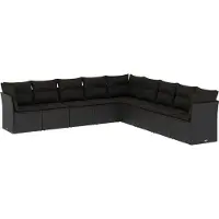 Syfax 9-tlg. Garten-Sofagarnitur mit Kissen Schwarz Poly Rattan
