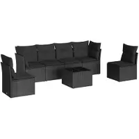 Syfax 7-tlg. Garten-Sofagarnitur mit Kissen Schwarz Poly Rattan