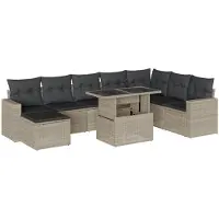 Syfax 9-tlg. Garten-Sofagarnitur mit Kissen Hellgrau Poly Rattan