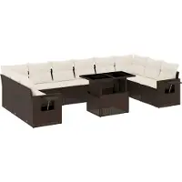 Syfax 11-tlg. Garten-Sofagarnitur mit Kissen Braun Poly Rattan