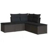 Syfax 5-tlg. Garten-Sofagarnitur mit Kissen Schwarz Poly Rattan