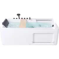 Beliani Whirlpool Badewanne Weiß Acryl Rechteckig 180 x 86 cm mit Armatur Kopfstütze 2 Ablagefächer Tablett Modern Indoor Whirlwanne Massage Wanne