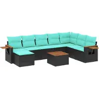 Syfax 9-tlg. Garten-Sofagarnitur mit Kissen Schwarz Poly Rattan