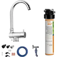 BieTal Wasserfilter Aktivkohle SET Wasserhahn Chrom Drehbar Klappbar Wasserstop