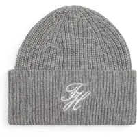 Tommy Hilfiger Beanie "TOMMY SCRIPT CASHMERE", Herren, grau (universal grau), Strick, Wollmischung, Mützen Beanie, aus Kaschmirmix mit gesticktem Logo, Maße 21 x 24,5 cm
