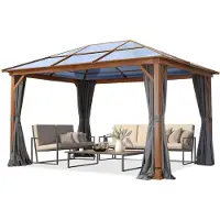 TOOLPORT Gartenpavillon 3x4 m Holzoptik, ca 8 mm Polycarbonat-Dach, 4 Seitenteile in grau