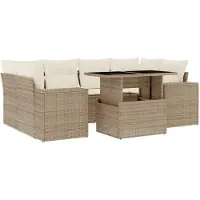 Syfax 7-tlg. Garten-Sofagarnitur mit Kissen Beige Poly Rattan
