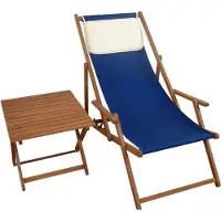 Erst-Holz Gartenliege blau Liegestuhl Tisch Kissen Sonnenliege Strandstuhl Deckchair Buche 10-307 T KH