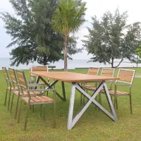 Lestix International Esstisch Benedetto Teakholz & Edelstahl - Tischplatte: 140 x 80 cm