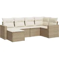 Syfax 6-tlg. Garten-Sofagarnitur mit Kissen Beige Poly Rattan