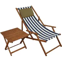 Erst-Holz Gartenliege blau-weiß Liegestuhl Tisch Kissen Sonnenliege Deckchair Buche dunkel 10-317 T KD