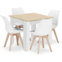 Leobert Valora Esstisch-Set, quadratisch, 80 x 80 cm, Sonoma-Eiche + 4 Stühle, MARK weiß