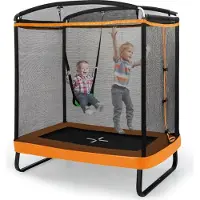 Coast 2-in-1 Kindertrampolin mit Schaukel und Sicherheitsnetz - Schwarz/Orange - 190x122 cm