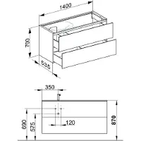 Keuco Waschtischunterschrank Edition 11 140x70x53,5cm, Lac s-matt, Gl. anthr. kl
