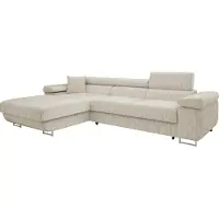 Mirjan 24 Ecksofa Torezio Mini Cord, Stilvoll Eckcouch mit Bettkasten und Schlaffunktion, Einstellbare Kopfstützen, 280x170x70-90 cm (Farbe: Poso 100, Seite: Links)