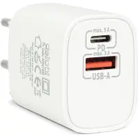HomeShopXL Schnellladegerät mit USB-A + USB-C Power Delivery 20W – Netzteil / Netzwerkadapter – Quick Charge 3.0 – Kompakt – Weiß 1 Stück [55041WH]