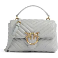 Pinko Handtasche Umhängetasche Love Lady Puff Mini CL Sheep Nappa Chevron Pearl Grey - Antique Gold blaugrau