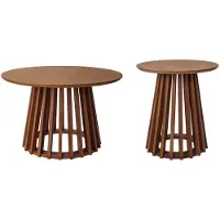 Sweeek - 2er-Set Couchtische aus Holzdekor und Tannenholz, Ø40cm und Ø60cm - Nussbaumfarben